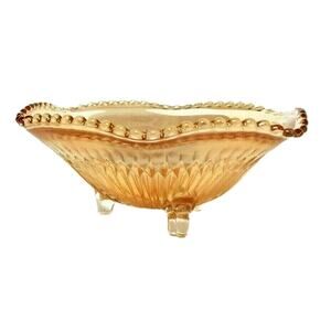 Vintage Carnival Glass Candy Dish Marigold Footed Bowl Elegant Scalloped Edge 6"